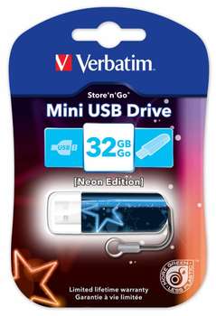 Flash-носитель Verbatim 32Gb Mini Neon Edition 49389 USB2.0 синий/рисунок