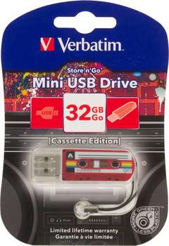 Flash-носитель Verbatim Флеш Диск 32Gb Mini Cassette Edition 49392 USB2.0 красный/рисунок