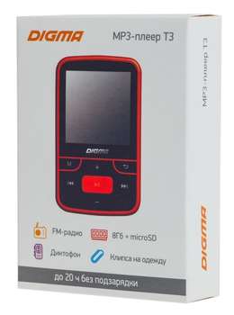 MP3-плеер Digma Плеер Flash T3 8Gb черный/красный/1.5"/FM/microSD