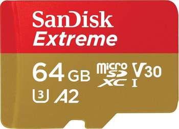 Карта памяти SanDisk Extreme microSDXC Class 10 UHS Class 3 V30 A2 160MB/s 64GB + SD adapter