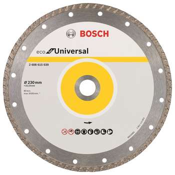 Круг, диск, фреза Алмазный диск универсальный Bosch ECO Univ.Turbo (2608615039) d=230мм d(посад.)=22.23мм (угловые шлифмашины)