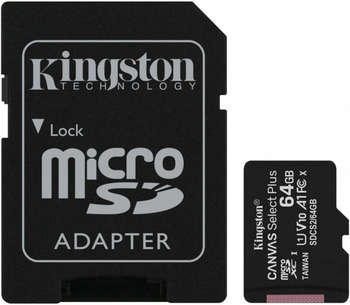 Карта памяти Kingston microSDHC 64Gb Class10 SDCS2/64GB CanvSelect Plus + adapter