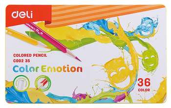 Карандаш DELI EC00235 Color Emotion липа 36цв. мет.кор.