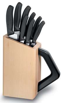 Нож кухонный VICTORINOX Swiss Classic компл.:8шт с подставкой черный подар.коробка 6.7173.8