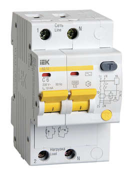 Автоматический выключатель IEK Выключатель автом. дифф. тока MAD10-2-006-C-010 АД12 6A тип C 4.5kA 10мА AC 2П 230В 3мод белый