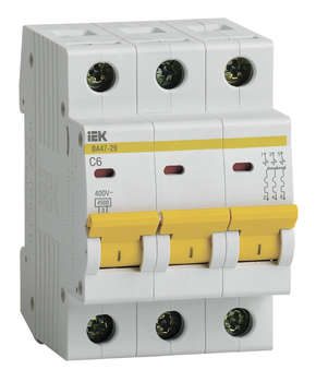Автоматический выключатель IEK Выключатель автоматический MVA20-3-006-C ВА47-29 6A тип C 4.5kA 3П 400В 3мод белый