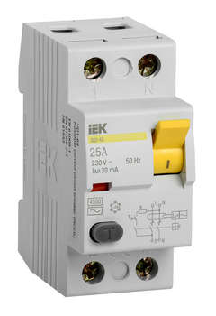 Автоматический выключатель IEK ВД1-63 MDV10-2-025-030 25A 30мА AC 2П 230В 2мод белый