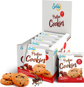 Спортивное питание Solvie Protein cookies протеиновое ванильное с шоколадными чипсами без сахара/продукт готовый кондитерский 10 шт