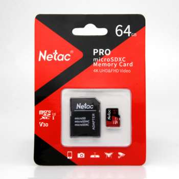 Карта памяти Netac MicroSD card P500 Extreme Pro 64GB, retail version w/SD adapter NT02P500PRO-064G-R