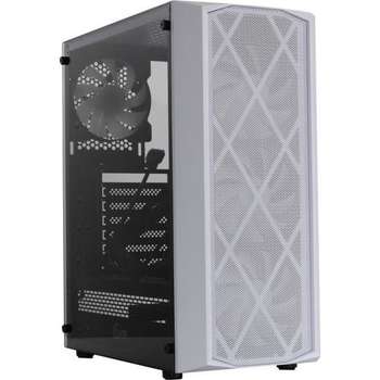 Корпус Powercase CMRMW-L4 Rhombus X4 White, Tempered Glass, Mesh, 4x 120mm 5-color LED fan, белый, ATX