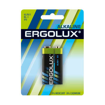Аккумулятор ERGOLUX Батарея Alkaline 6LR61 BL-1 9V 600mAh  блистер