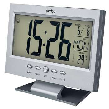 Акустическая система Perfeo Часы-будильник "Set", серебряный,  время, температура, дата