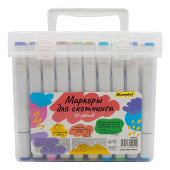 Маркер SILWERHOF Набор маркеров для скетчинга двойной пиш. наконечник 1-7мм 80цв. пластиковая коробка