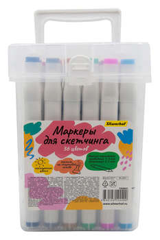 Маркер SILWERHOF Набор маркеров для скетчинга двойной пиш. наконечник 1-7мм 36цв. пластиковая коробка