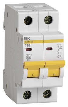 Автоматический выключатель IEK Выключатель автоматический MVA20-2-016-C ВА47-29 2Р 16A тип C 4.5kA 2П 400В 2мод белый
