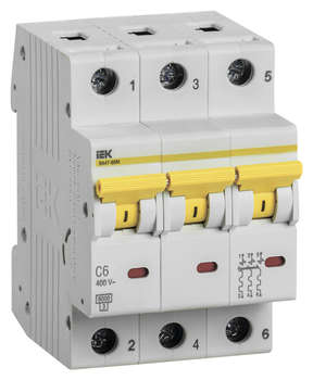 Автоматический выключатель IEK Выключатель автоматический MVA31-3-006-C 6A тип C 6kA 3П 400В 3мод белый