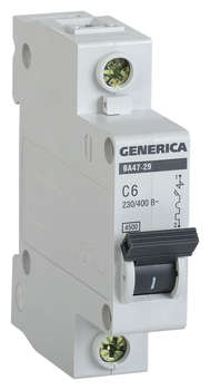 Автоматический выключатель IEK Выключатель автоматический MVA25-1-006-C Generica 6A тип C 4.5kA 1П 230/400В 1мод серый