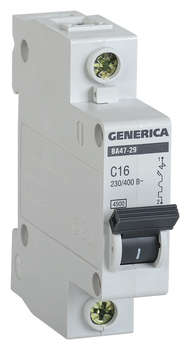 Автоматический выключатель IEK Выключатель автоматический MVA25-1-016-C Generica 16A тип C 4.5kA 1П 230/400В 1мод серый