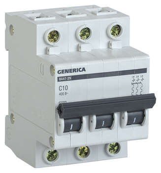 Автоматический выключатель IEK Выключатель автоматический MVA25-3-010-C Generica 10A тип C 4.5kA 3П 400В 3мод серый
