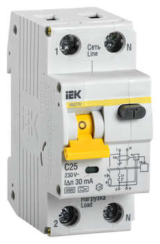 Автоматический выключатель IEK Выключатель автом. дифф. тока MAD22-5-025-C-30 АВДТ 32 25A тип C 6kA 30мА A 1П+Н 230В 2мод белый
