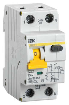 Автоматический выключатель IEK Выключатель автом. дифф. тока MAD22-5-032-C-30 АВДТ 32 32A тип C 6kA 30мА A 1П+Н 230В 2мод белый