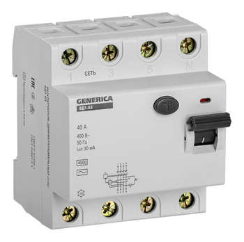 Автоматический выключатель IEK Выключатель дифф.тока УЗО MDV15-4-040-030 ВД1-63 Generica 40A 4.5kA 30мА AC 4П 400В 4мод серый