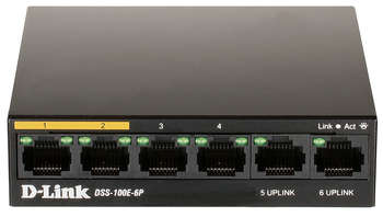 Маршрутизатор D-Link Коммутатор DSS-100E-6P/A1A 6x100Мбит/с 4PoE+ 55W неуправляемый