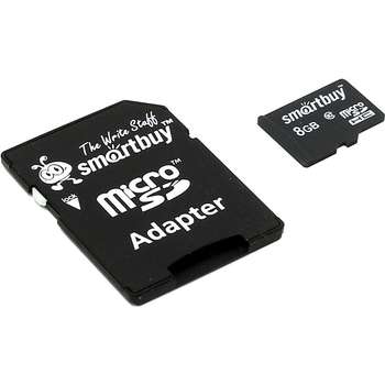 Карта памяти Smart Buy Micro SecureDigital 8Gb SB8GBSDCL10-01 {Micro SDHC Class 10, SD adapter}