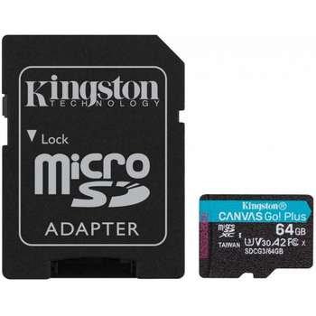 Карта памяти Kingston Micro SecureDigital 64Gb Canvas Go Plus UHS-I U3 A2 + ADP  SDCG3/64GB