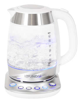 Чайник/Термопот HYUNDAI Чайник электрический HYK-G4033 1.7л. 2200Вт белый/серебристый корпус: стекло