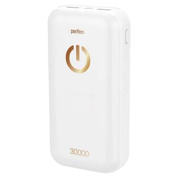 Зарядное устройство, аккумулятор Perfeo Powerbank 30000 mah+Micro usb/In Micro usb, Type-C/Out Type-C 2.1A, USB 1 А, 2.1A/White