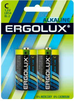 Аккумулятор ERGOLUX Батарея Alkaline LR14 BL-2 C 8450mAh  блистер