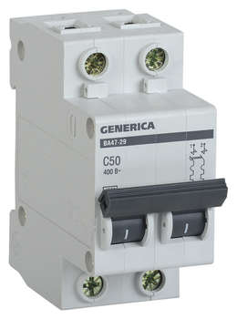 Автоматический выключатель IEK Выключатель автоматический MVA25-2-050-C Generica 50A тип C 4.5kA 2П 400В 2мод серый