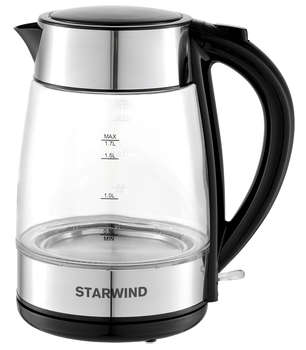 Чайник/Термопот STARWIND Чайник электрический SKG3026 1.7л. 2200Вт черный/серебристый корпус: стекло