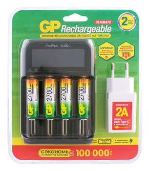 Аккумулятор GP + зарядное устройство PowerBank 270AAHCMHSPBA-2CR4 AA NiMH 2700mAh  блистер