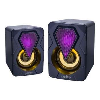Акустическая система Perfeo колонки "SHINE", 2.0, мощность 2х3 Вт, USB, чёрн, Game Design, LED подсветка 7 цв