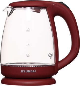 Чайник/Термопот HYUNDAI Чайник электрический HYK-G1002 1.7л. 2200Вт бордовый корпус: стекло/пластик