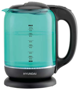 Чайник/Термопот HYUNDAI Чайник электрический HYK-G2807 1.7л. 2200Вт бирюзовый/черный корпус: стекло