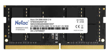 Оперативная память Netac Память DDR4 16Gb 2666MHz NTBSD4N26SP-16 Basic RTL PC4-21300 CL19 SO-DIMM 260-pin 1.2В single rank Ret