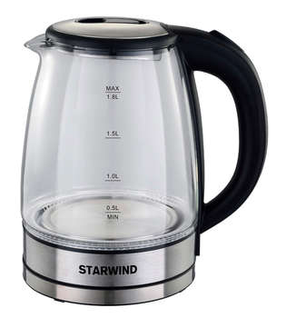 Чайник/Термопот STARWIND Чайник электрический SKG4777 1.8л. 2000Вт черный/прозрачный корпус: стекло