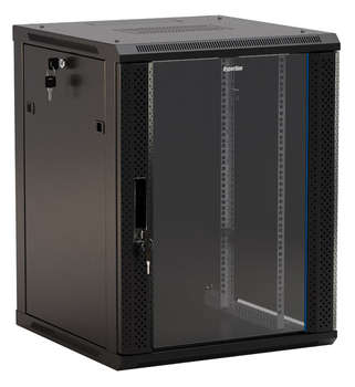 Шкаф, стойка HYPERLINE Шкаф коммутационный  настенный 18U 600x600мм пер.дв.стекл 2 бок.пан. 60кг черный 908мм IP20 сталь