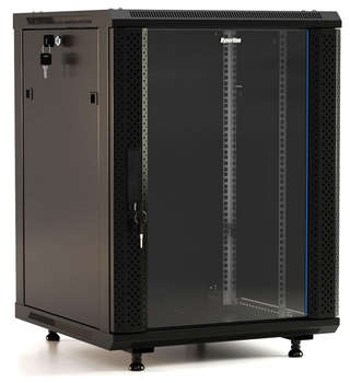 Шкаф, стойка HYPERLINE Шкаф коммутационный  настенный 18U 600x600мм пер.дв.стекл 60кг черный 920мм IP20 сталь