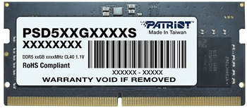 Оперативная память Patriot Память DDR5 32GB 4800MHz PSD532G48002S RTL PC5-38400 CL40 SO-DIMM 262-pin 1.1В dual rank Ret