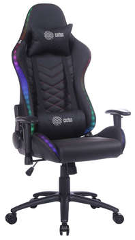 Кресло CACTUS игровое с RGB-подсветкой черный/красный эко.кожа с подголов. крестов. сталь