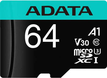 Карта памяти A-DATA Флеш карта microSDXC 64GB AUSDX64GUI3V30SA2-RA1 Premier Pro + adapter