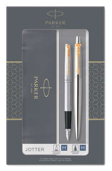 Ручка PARKER Набор ручек Jotter Core FK691  Stainless Steel GT сталь нержавеющая подар.кор. перьевая, шариковая сменный стержень 1стерж. стреловидный пиш. наконечник кругл.