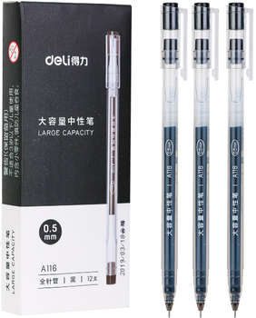 Ручка гелевая DELI Ручка гелев. A116-BK прозрачный черн. черн. линия 0.5мм