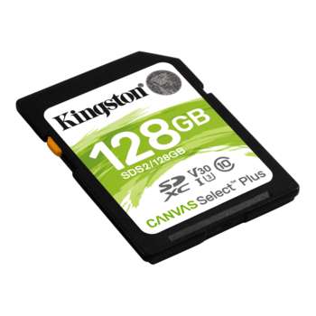 Карта памяти Kingston 128GB SDXC Canvas Select Plus 100R C10 UHS-I U3 V30 SDS2/128GB
