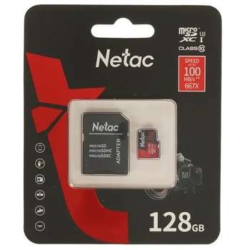 Карта памяти Netac Micro SecureDigital 128GB microSDXC Class10 NT02P500PRO-128G-R P500 Extreme Pro + adapter