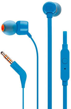 Наушники JBL Гарнитура внутриканальные Tune 110 1.2м синий проводные в ушной раковине